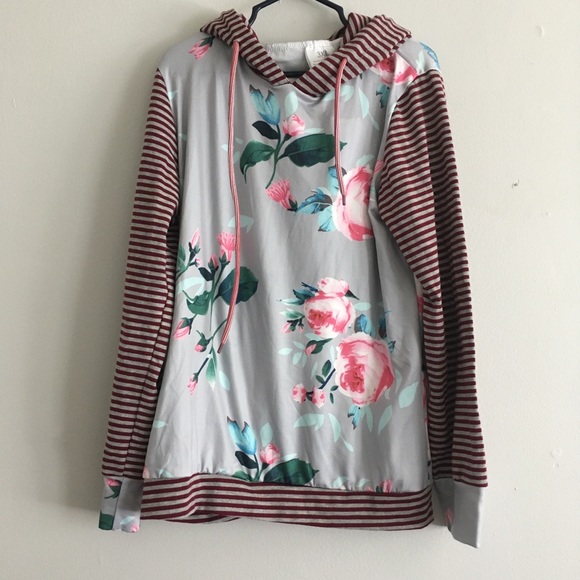 Other - Boutique light weight floral hoodie stripe sleeve